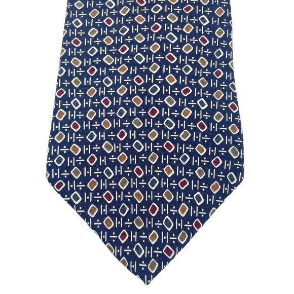 Liberty of London Silk Necktie Navy Blue Mid-Century Modern Print Classic Tie - Picture 10 of 13